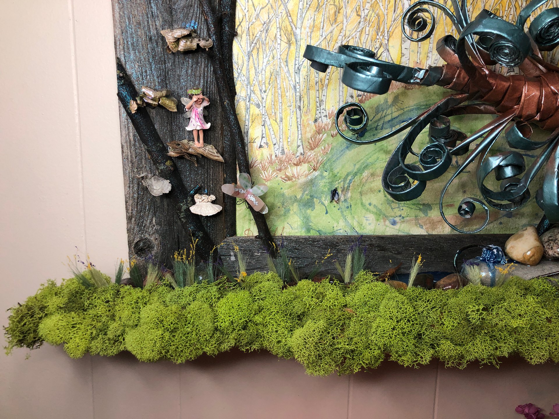 "The Fantasy Tree"- OOAK Fairy diorama with watercolor painted background and magazine tree product image (7)