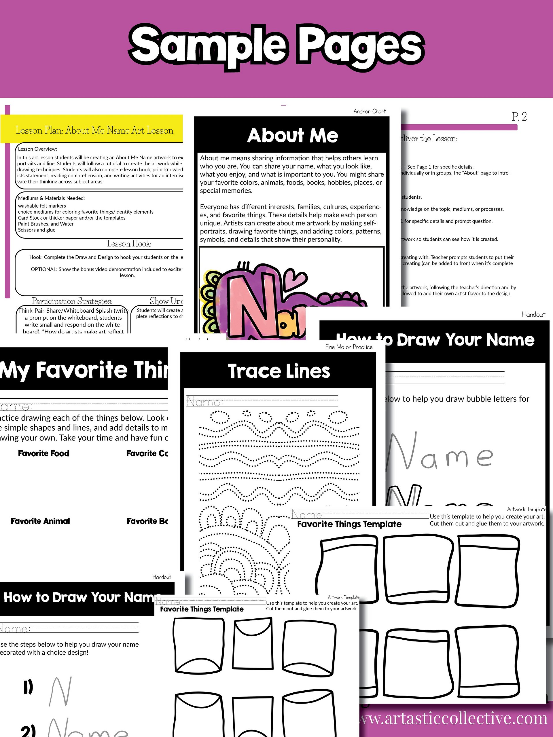 2nd Grade Back to School About Me Name Art Lesson Favorite Things Art Project product image (9)