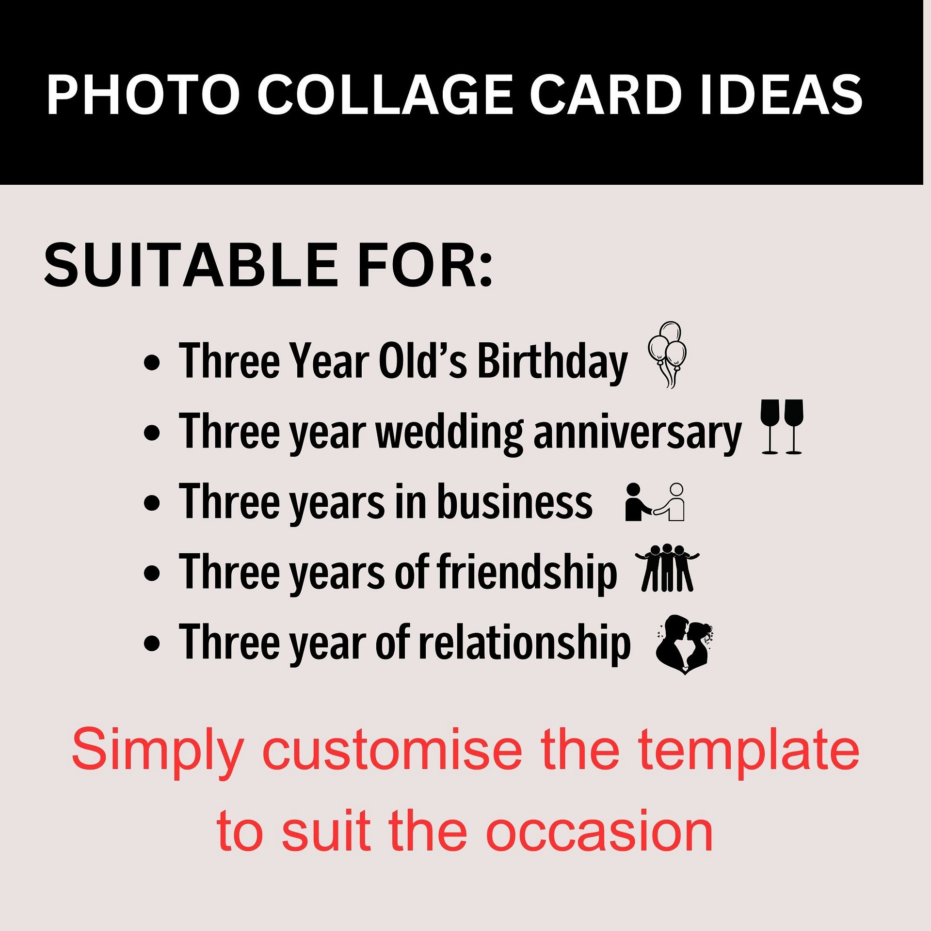Three Year Celebration Card Photo Collage Canva Template | auseller