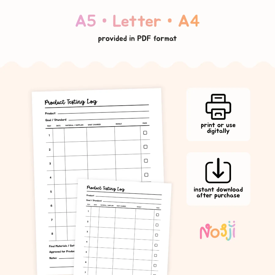 Product Testing Log Printable Product Development Tracker product image (2)