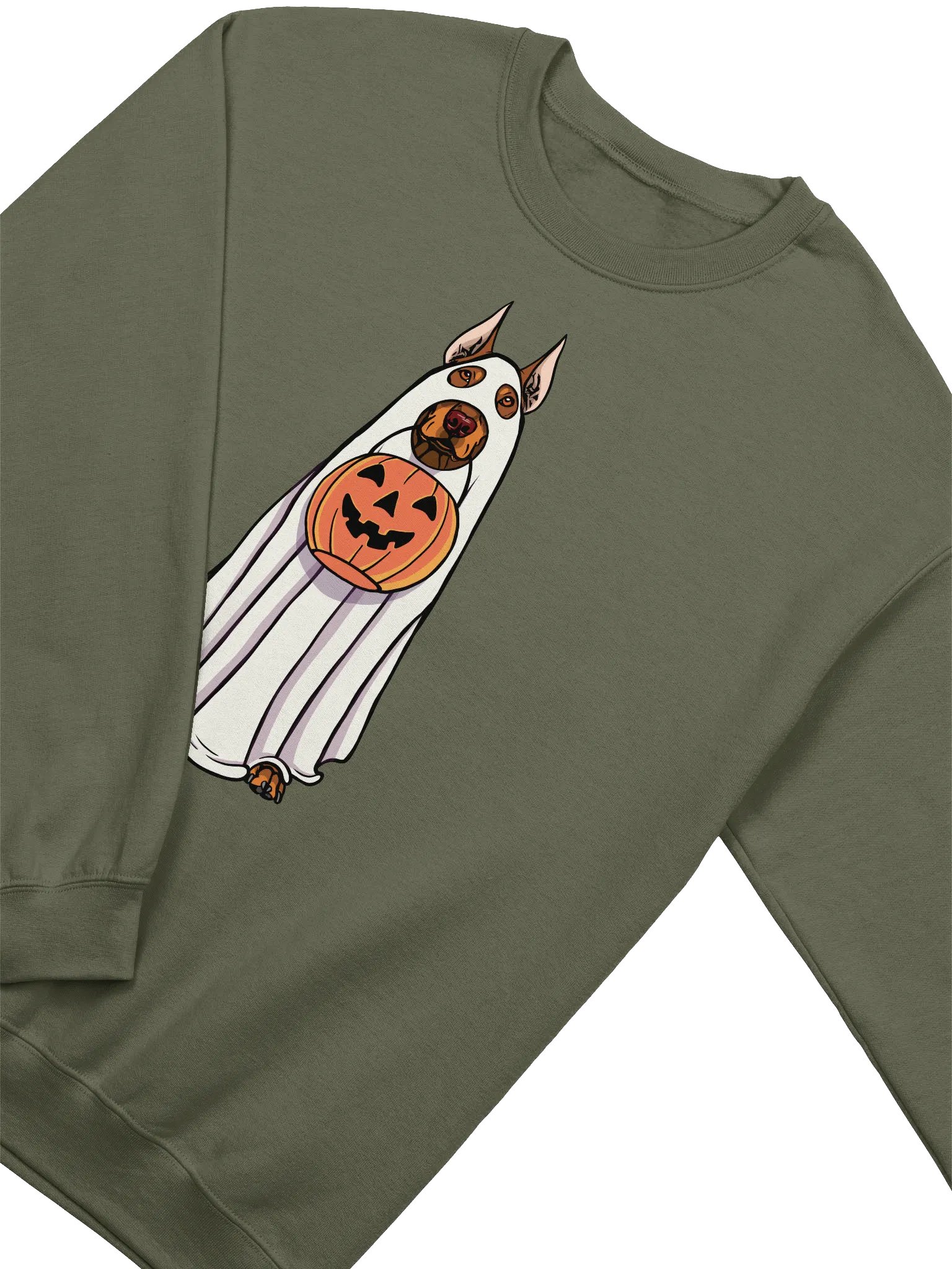 Funny Halloween Doberman(Red) Sweatshirt | Funny Doberman Wearing a Ghost Costume and Holding a Pumpkin Basket product image (4)
