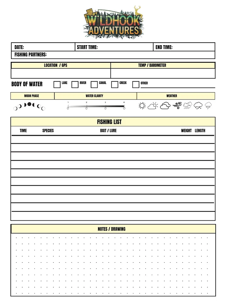 FREE Fishing Log - Printable PDF product image (1)