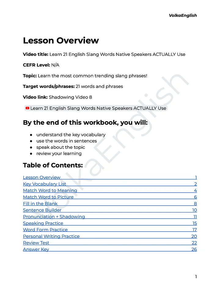 Learn 21 English Slang Words Native Speakers ACTUALLY Use - Shadowing Video 8 Study Pack product image (2)