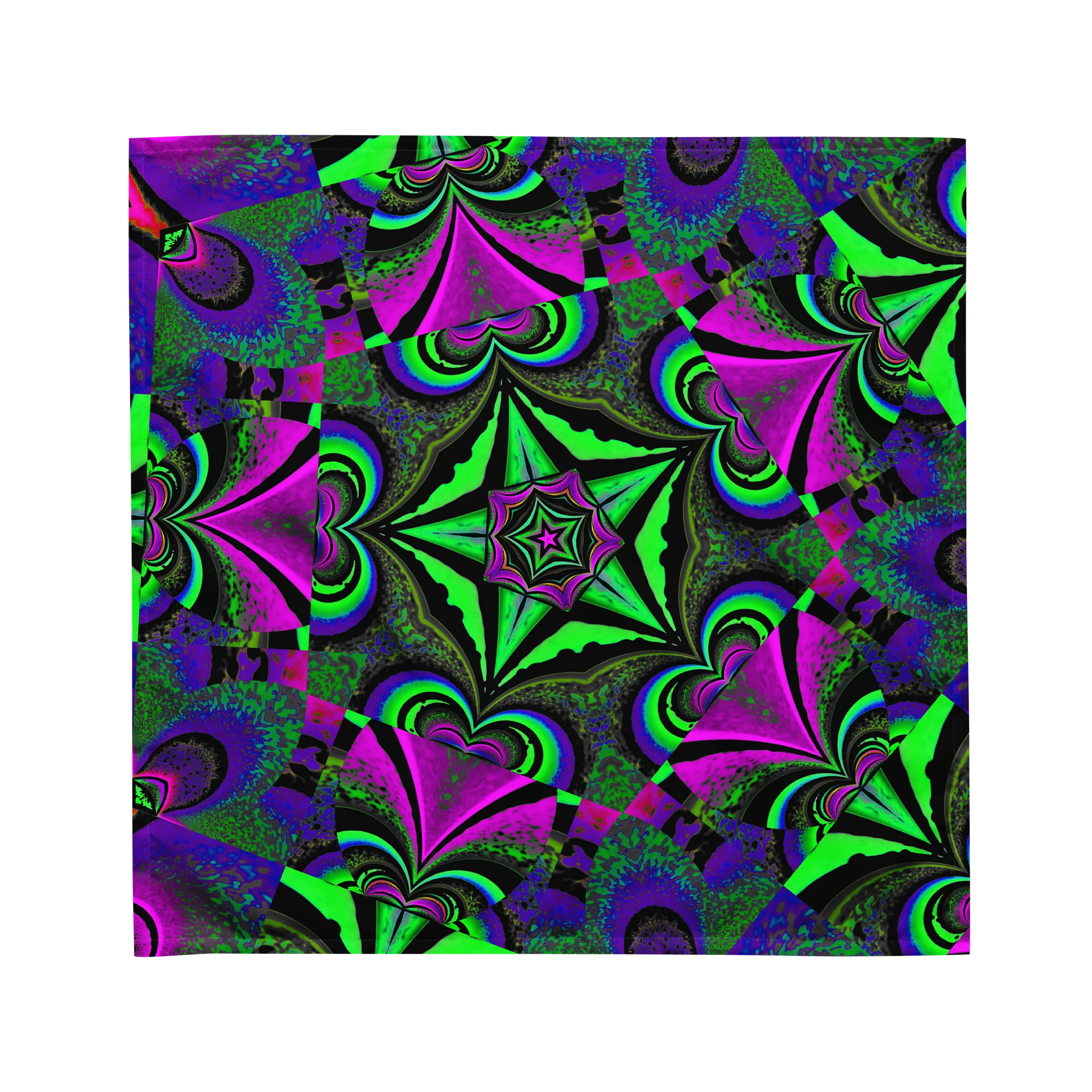 Neon Rave Psychedelic Bandana, Green Pink Purple Trippy Accessory, Hearts Star Kaleidoscope Abstract Art, Fun Festival Fashion product image (1)