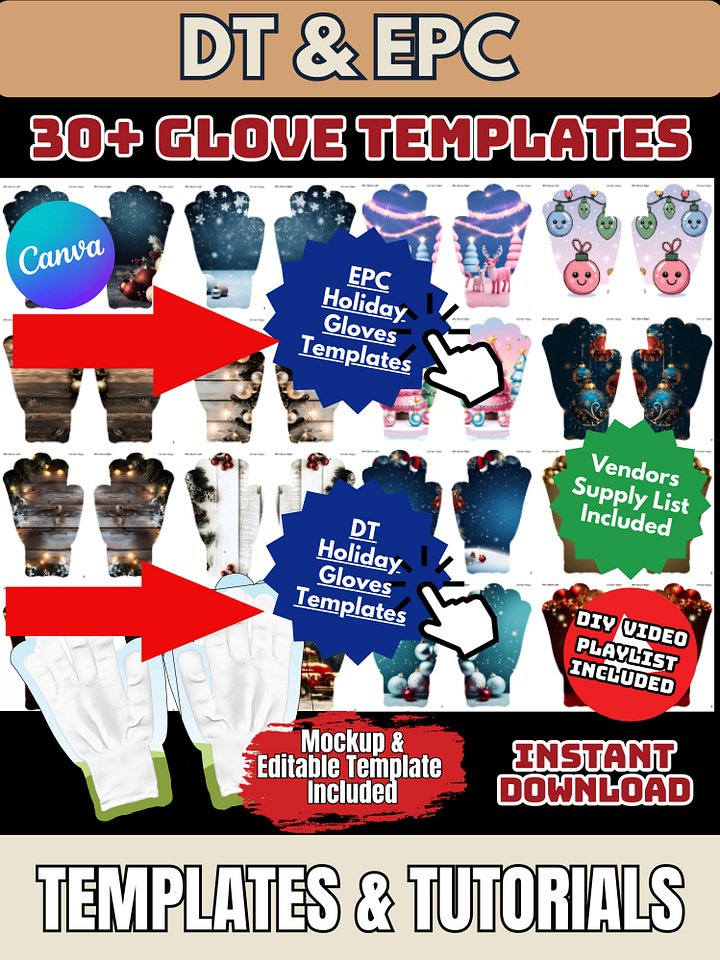30 Plus DT and EPC Crafters Holiday Sublimation Glove Templates product image (2)