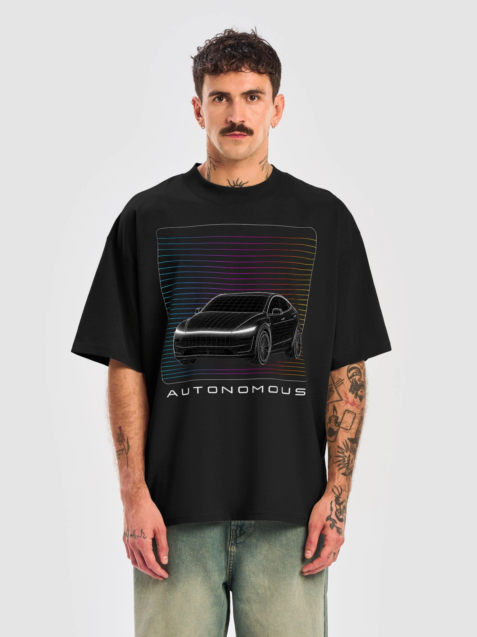 AUTONOMOU Neon Wireframe Graphic Tee product image (5)