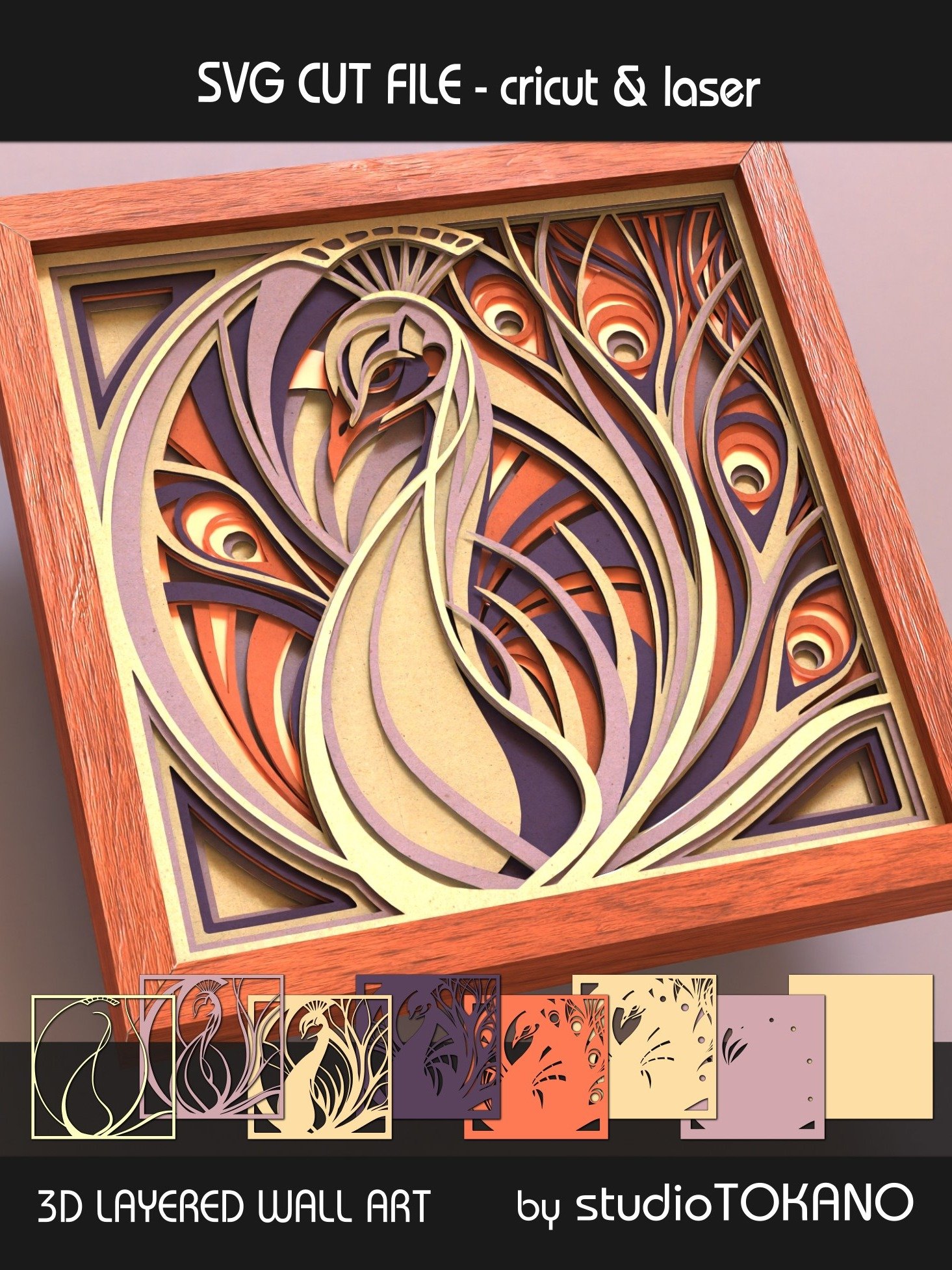 Art Nouveau Peacock 3D SVG product image (6)