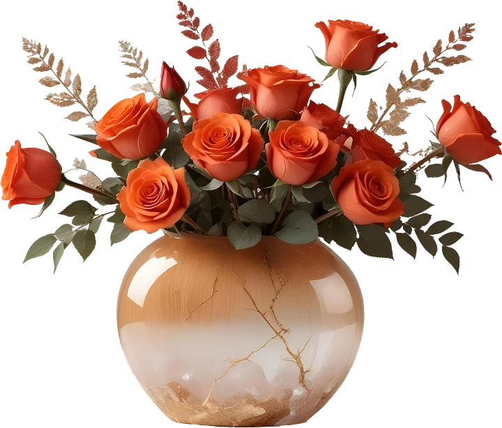Golden Glow Vase with Orange Roses - PNG product image (1)