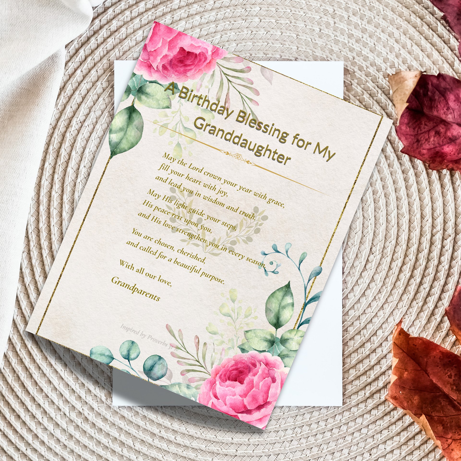 Christian Birthday Blessing for Granddaughter • Printable Christian Gift from Grandparents • product image (3)