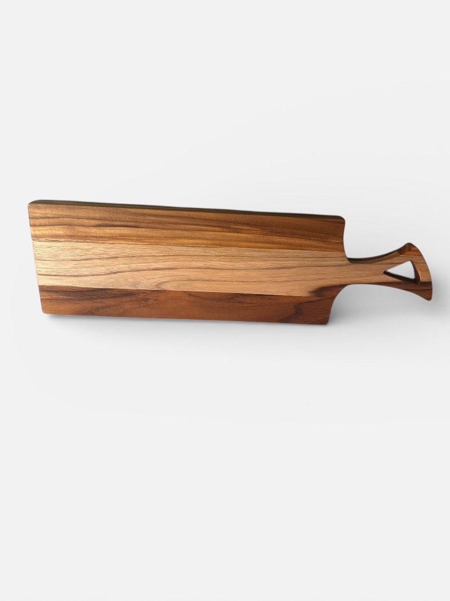 Teak Charcuterie Board w/ Handle 8 x 20 Cutting Surface Raised Grain product image (6)