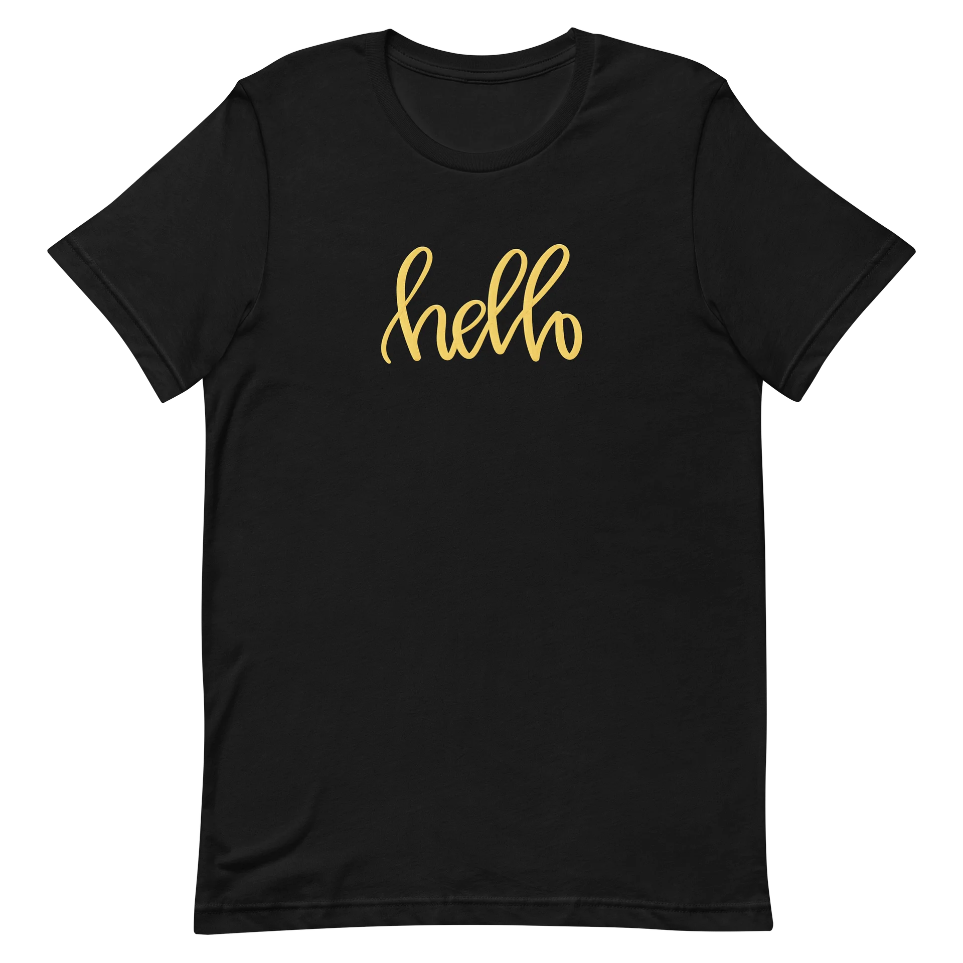 AK’s Hello! — Soft Golden Yellow on Black - T-Shirt product image (2)