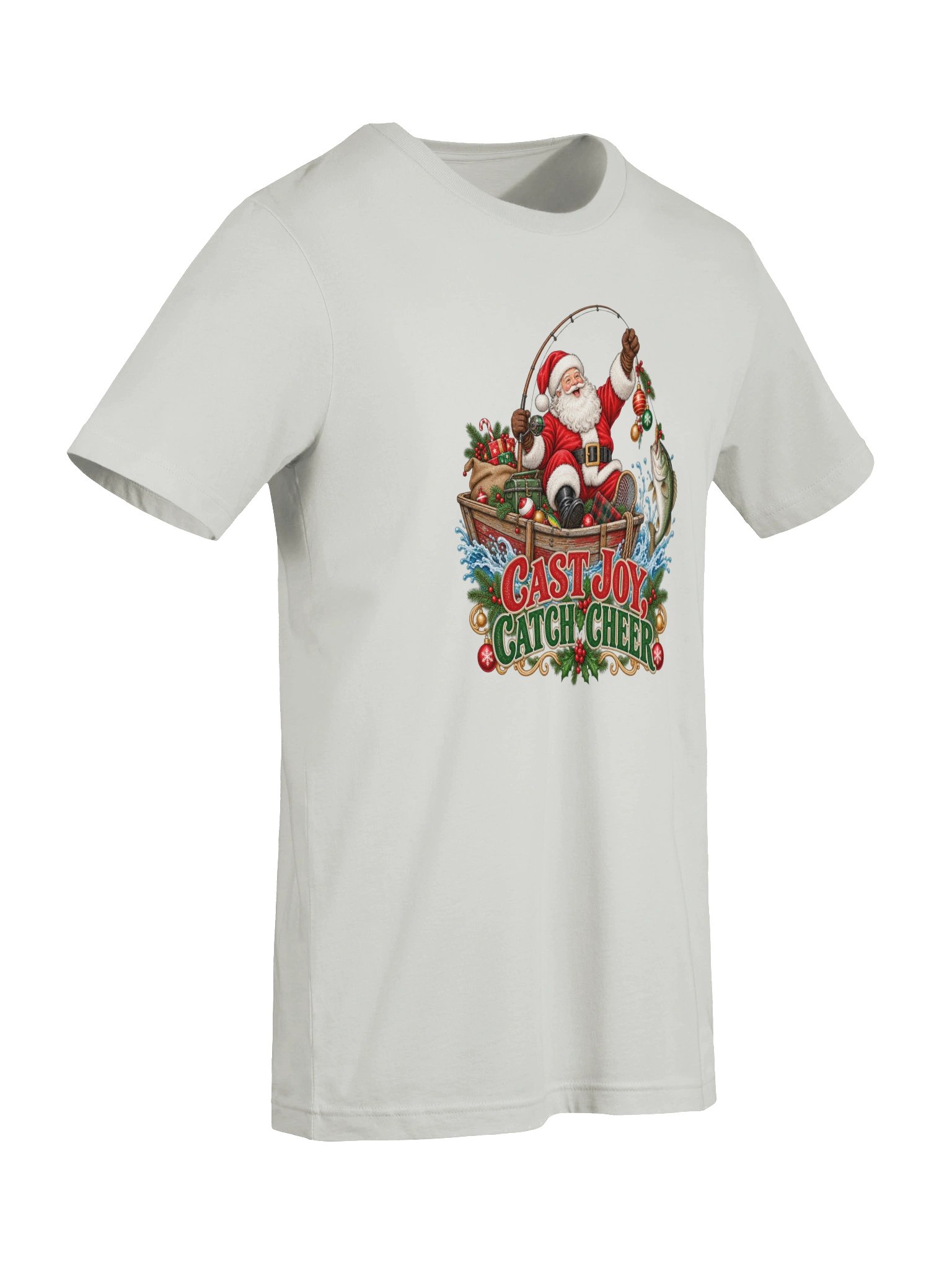 Cast Joy, Catch Cheer Christmas Fishing T-Shirt | Santa Fishing Holiday Tee product image (46)