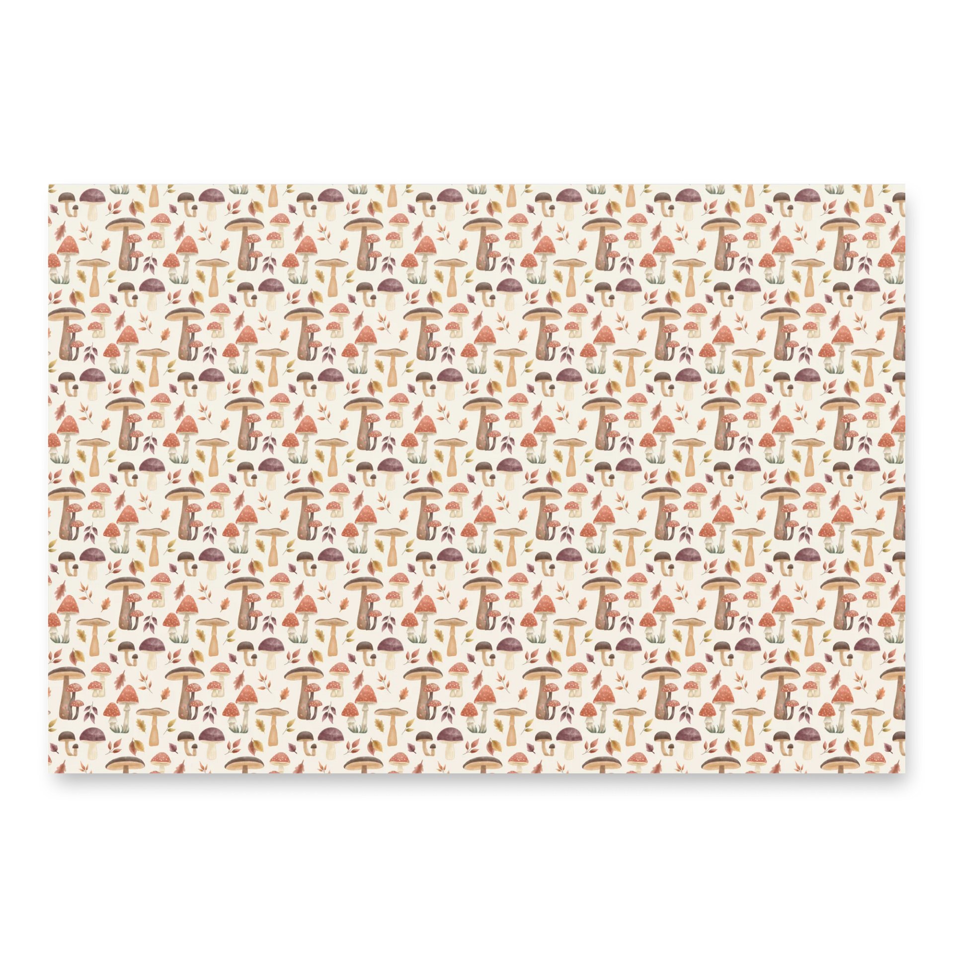 The mushroom haven wrapping paper set (3). Autumn mushroom design on green, brown & beige backgrounds product image (3)
