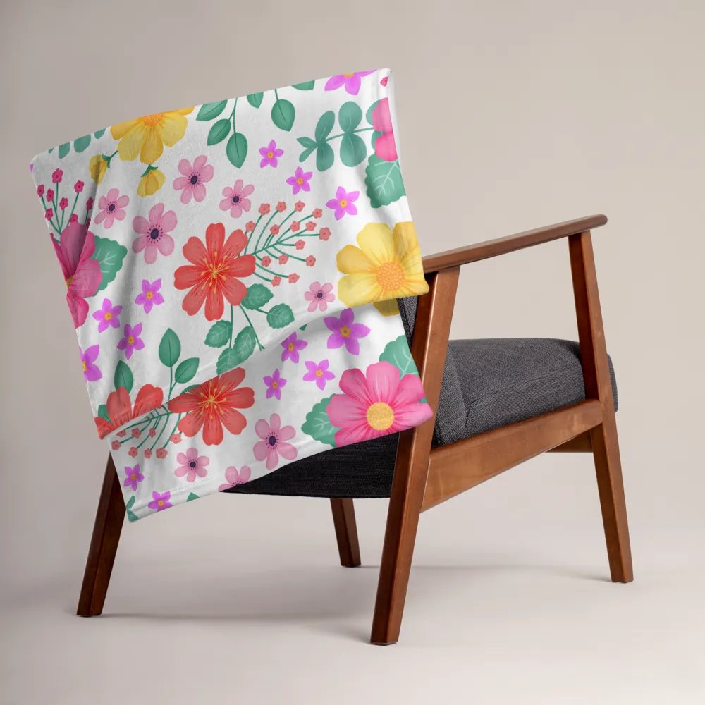 Vibrant Floral Blooms Pink Yellow Orange Blanket - White product image (4)