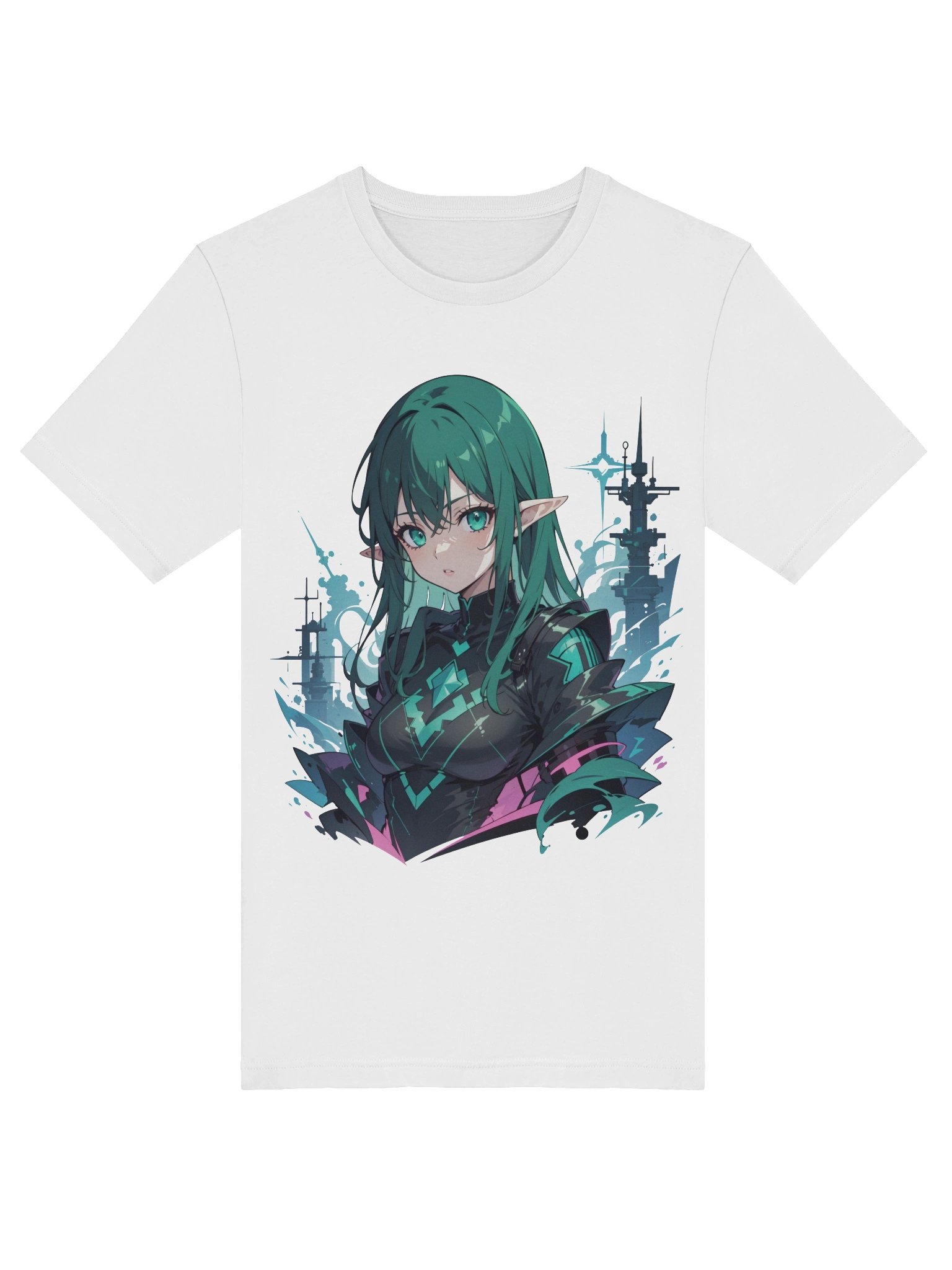 Emerald Matrix Cyberpunk Anime Tee - Techno-Sylvan Aesthetic product image (8)
