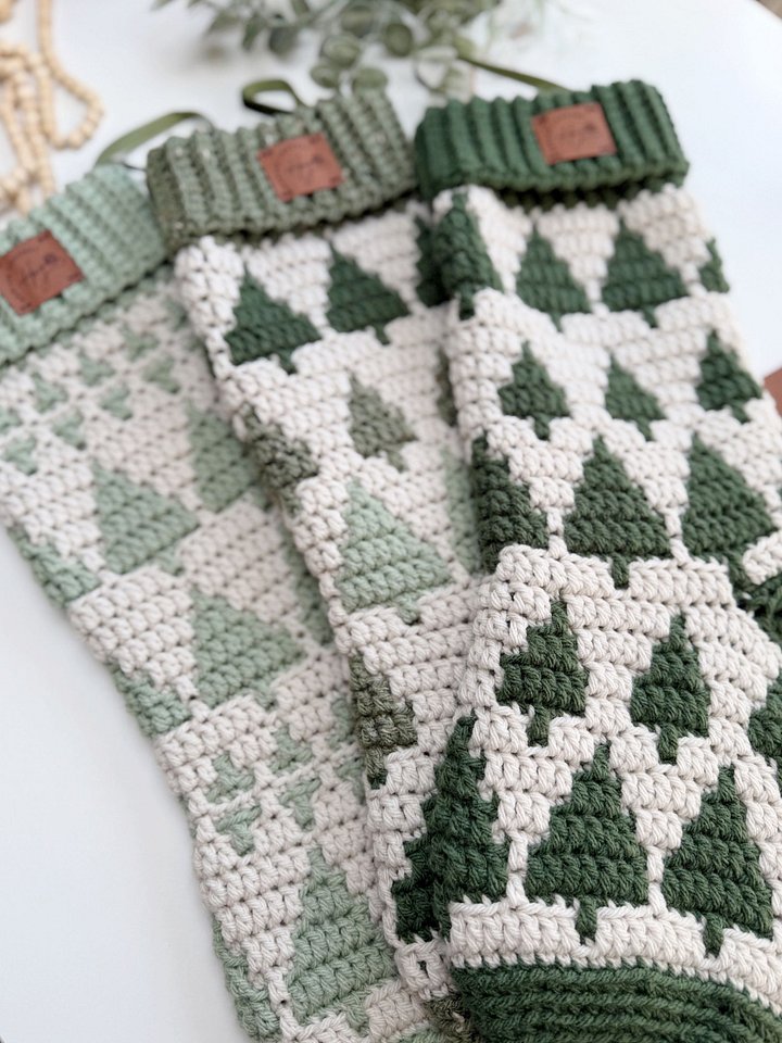 Twinkling Trees Overlay Mosaic Crochet Stockings product image (2)