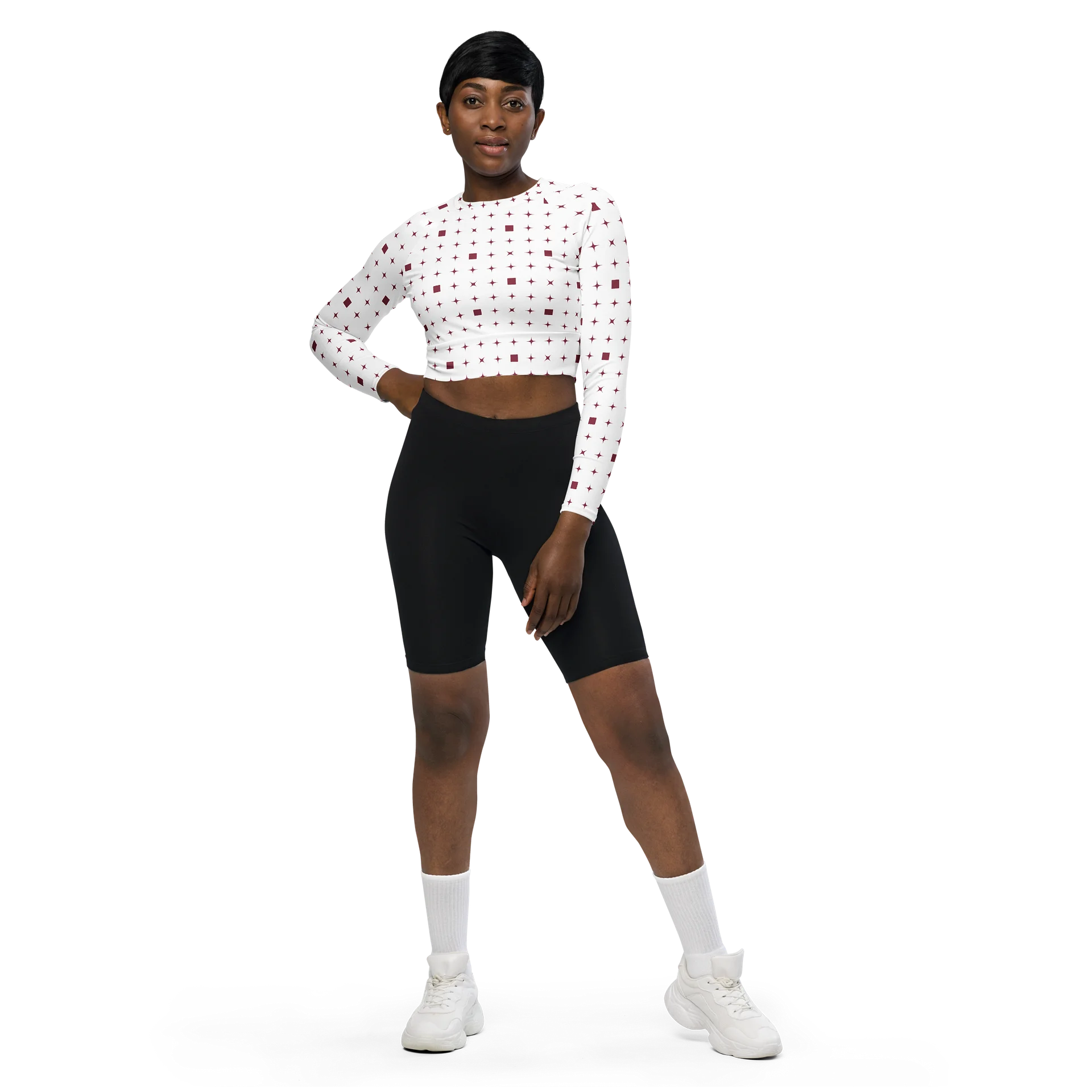 Glitch Grid Long Sleeve Crop Top product image (1)