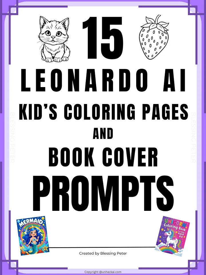 15 Leonardo AI Kids Coloring Pages and Book Cover Prompts product image (1)