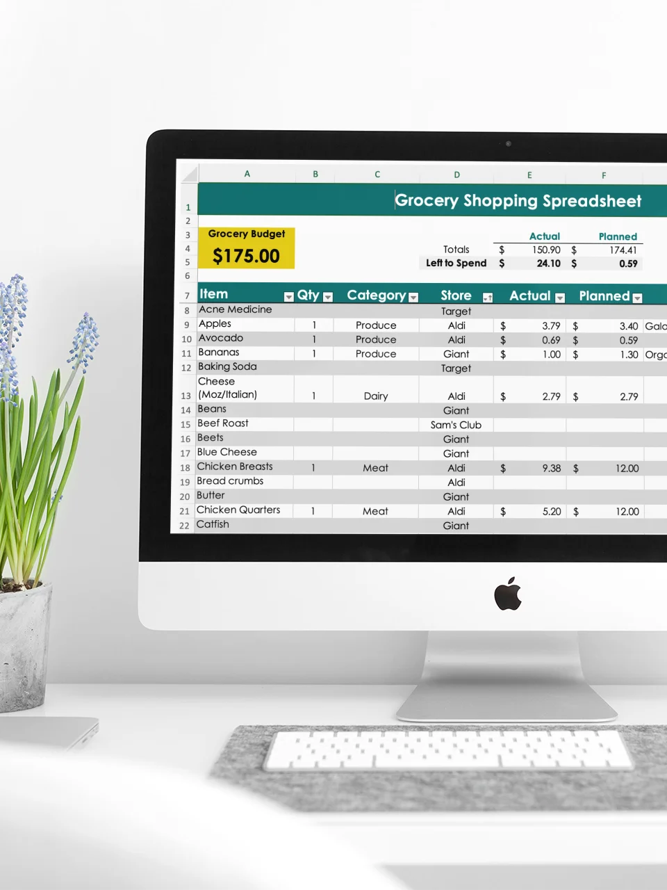 Grocery Budget & Shopping List Excel Spreadsheet Template product image (1)