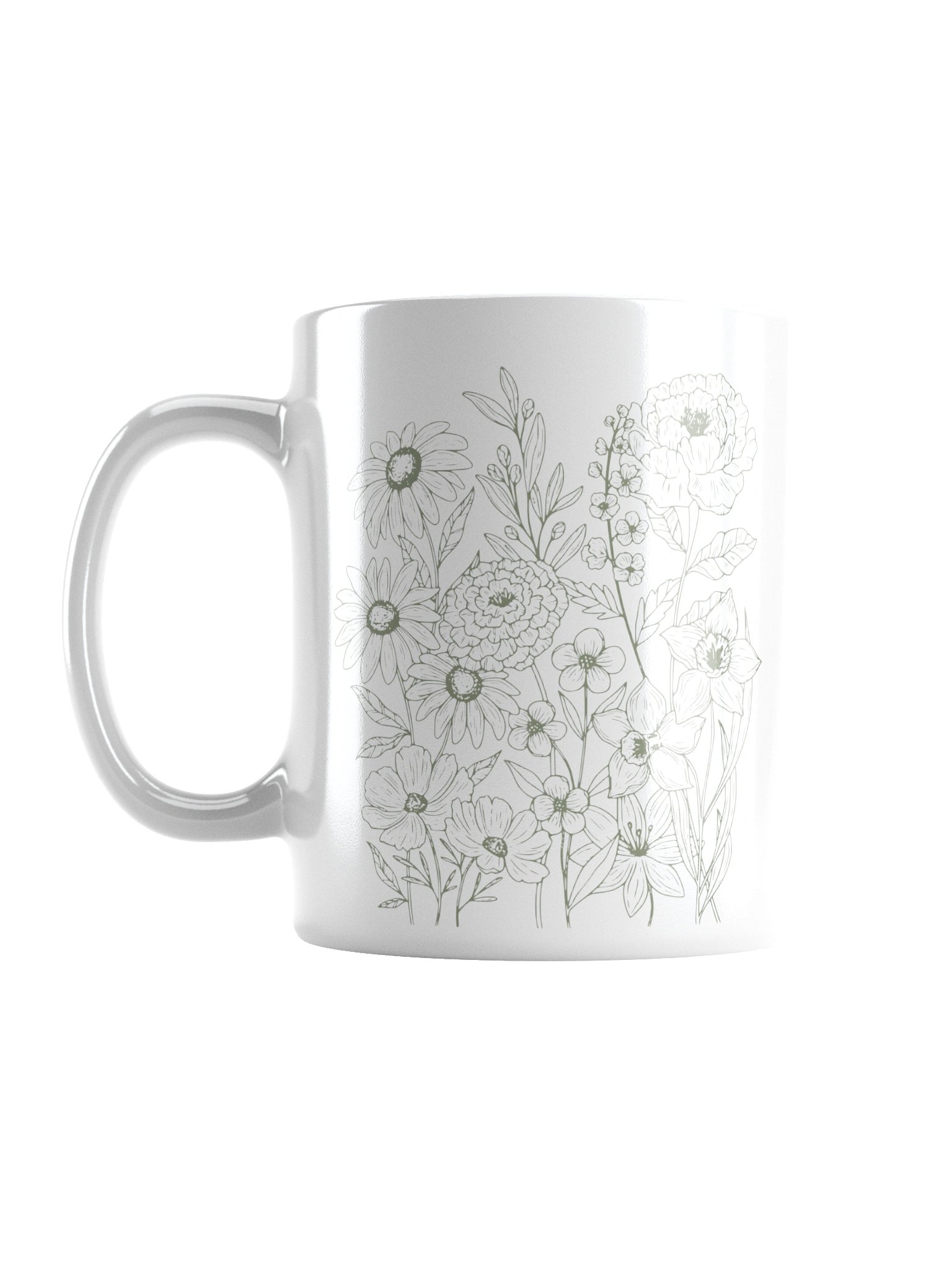 Taza Floral Botánica Minimalista | Taza de Flores en Verde Salvia | Regalo Elegante para Amantes de la Naturaleza product image (1)