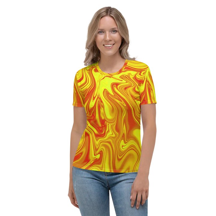 Women's Crew Neck Tshirt - Yellow and Red Digital Fluid Art product image (1)