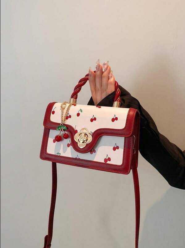 ADLEST | Vintage Cherry Print Small Square Crossbody Bag product image (5)