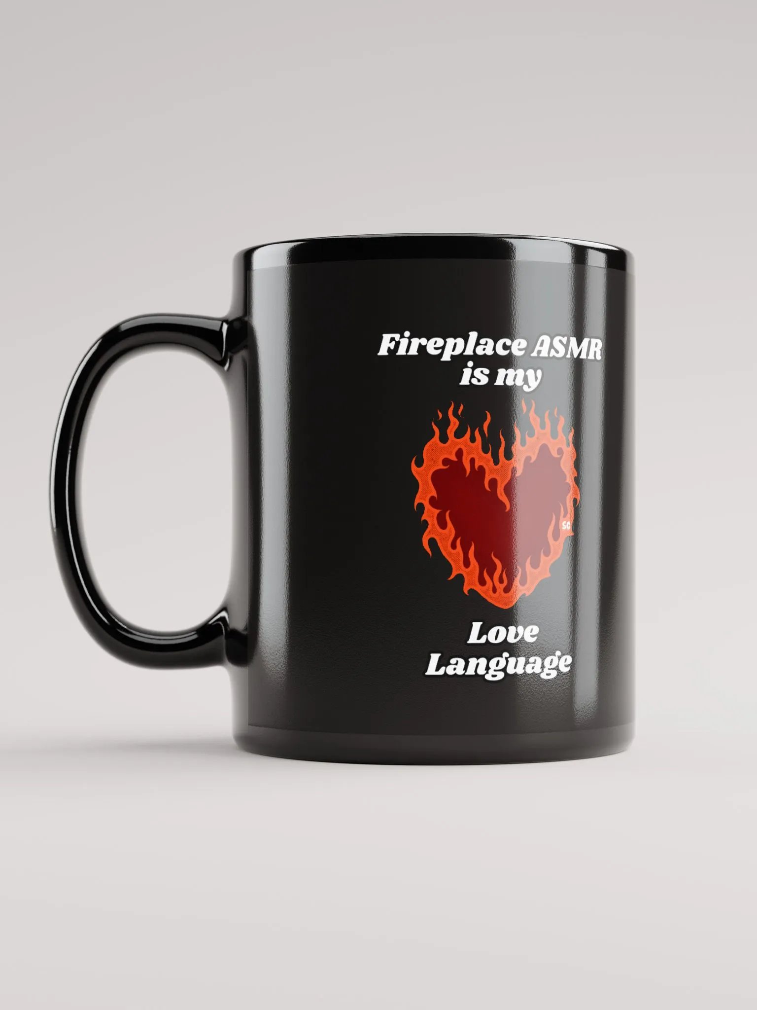 Flaming Heart - Fireplace ASMR is my Love Language | Black Glossy Mug product image (6)