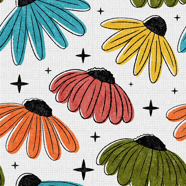 Retro Halftone Coneflowers