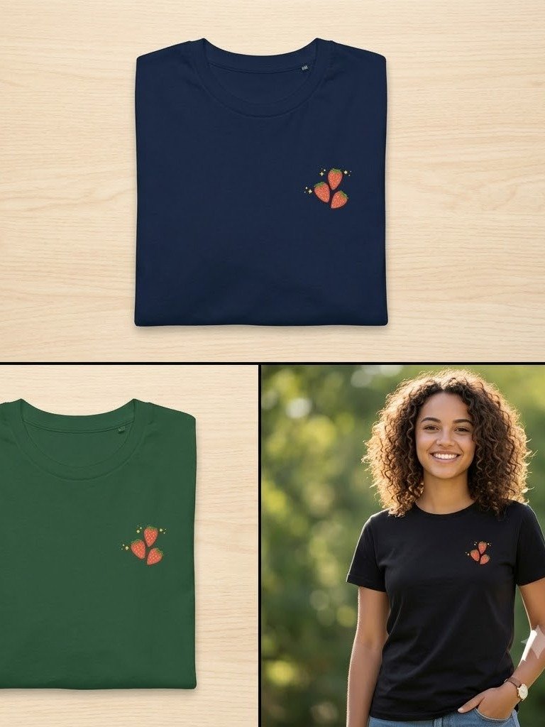 Cute Strawberry Embroidered T-Shirt for Women | Minimalist Fruit Graphic Tee | Aesthetic Summer Shirt | Strawberry Lover Gift product image (3)