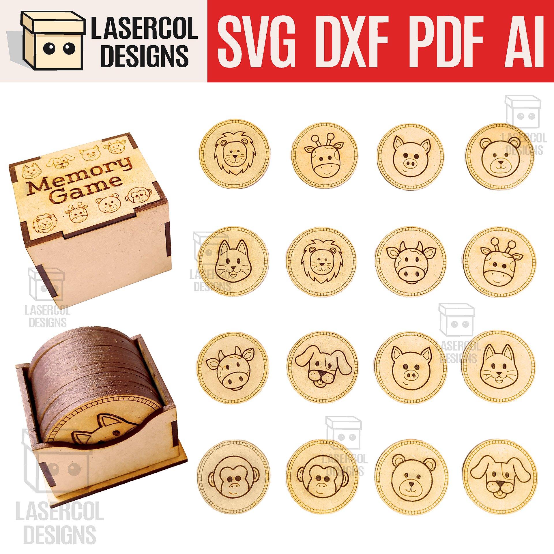 Memory Game (Animals) Version 1 and 2 - Laser Cut Files product image (4)