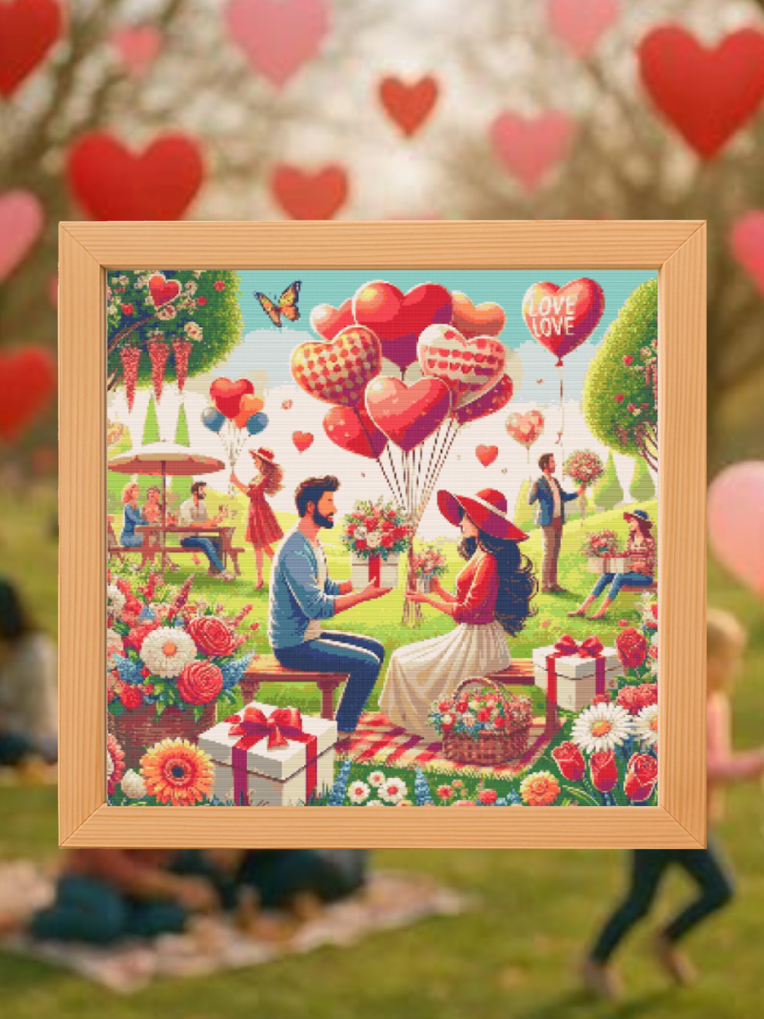 Valentines Day Park Cross Stitch Pattern product image (1)