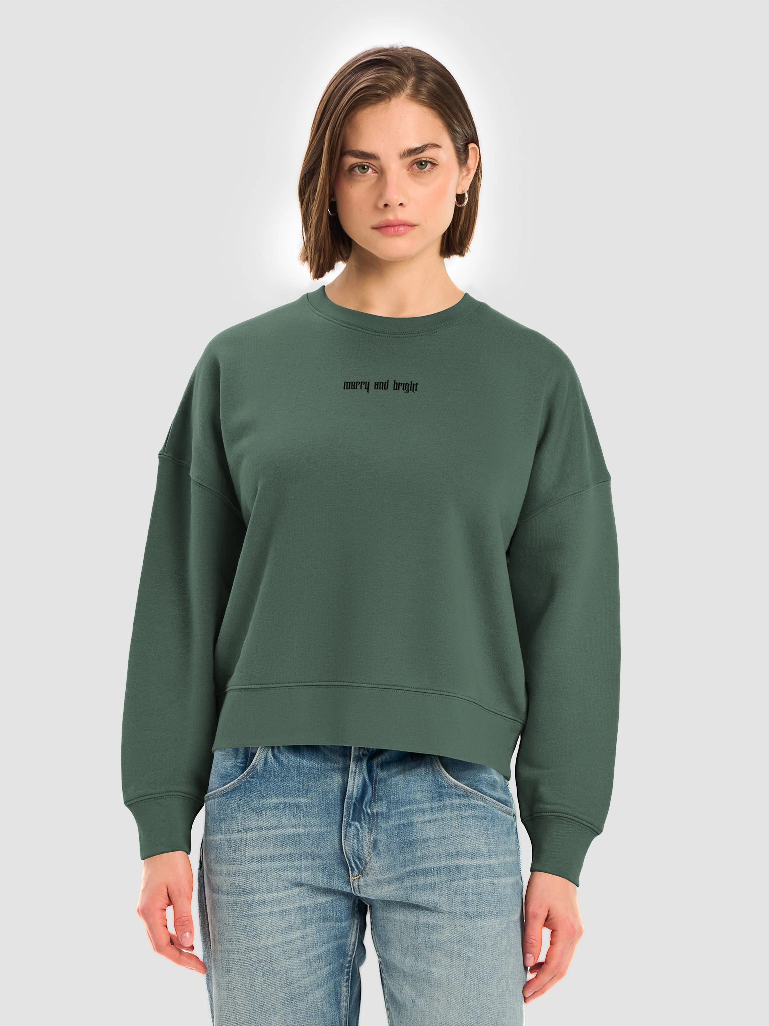 Embroidered Merry and Bright Sweatshirt, Alternative Christmas Crewneck with Blackletter Text, Organic Cotton Women's Sweater product image (7)