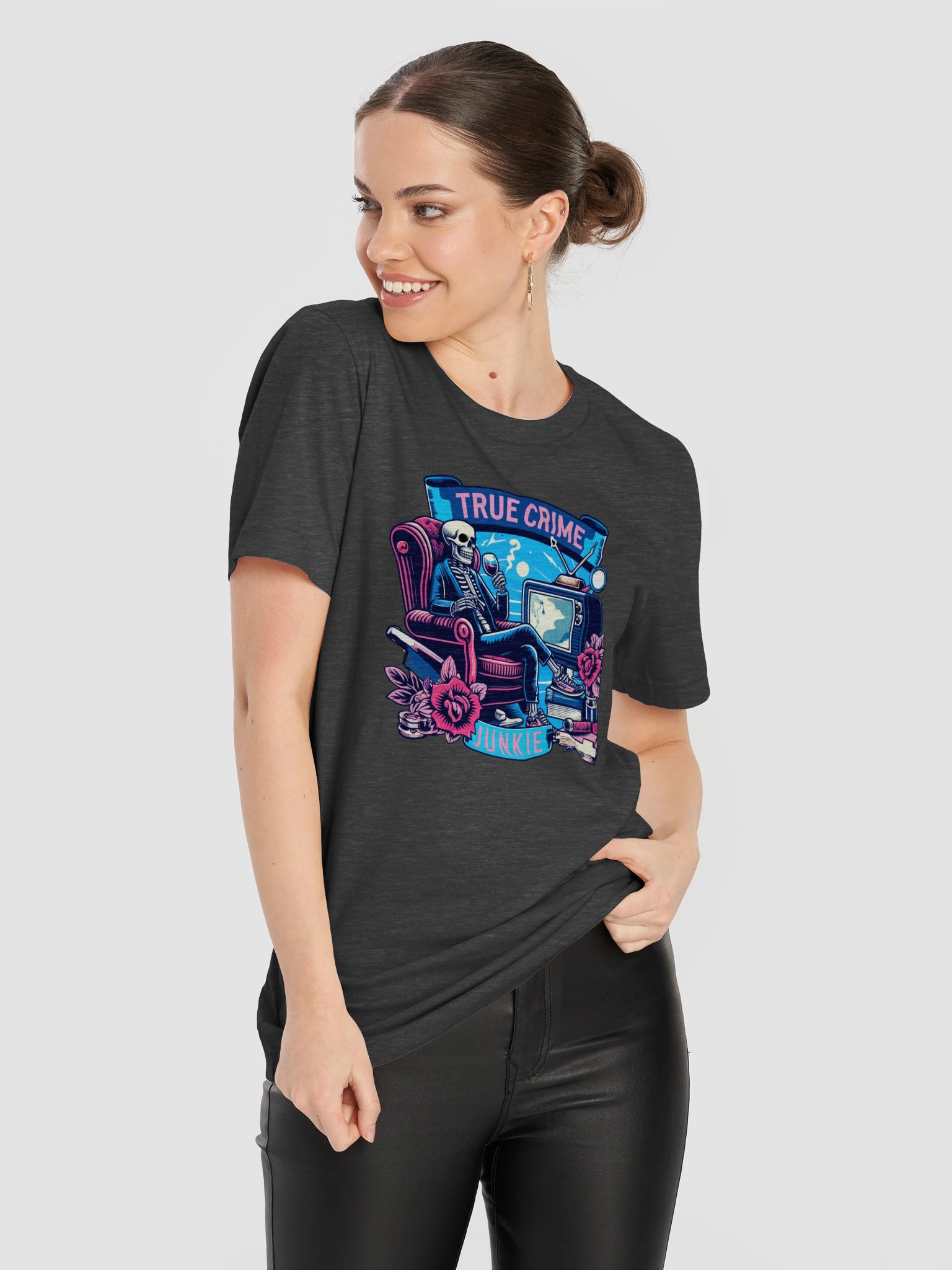 True Crime Junkie T-Shirt | Skeleton True Crime Lover Graphic Tee product image (2)