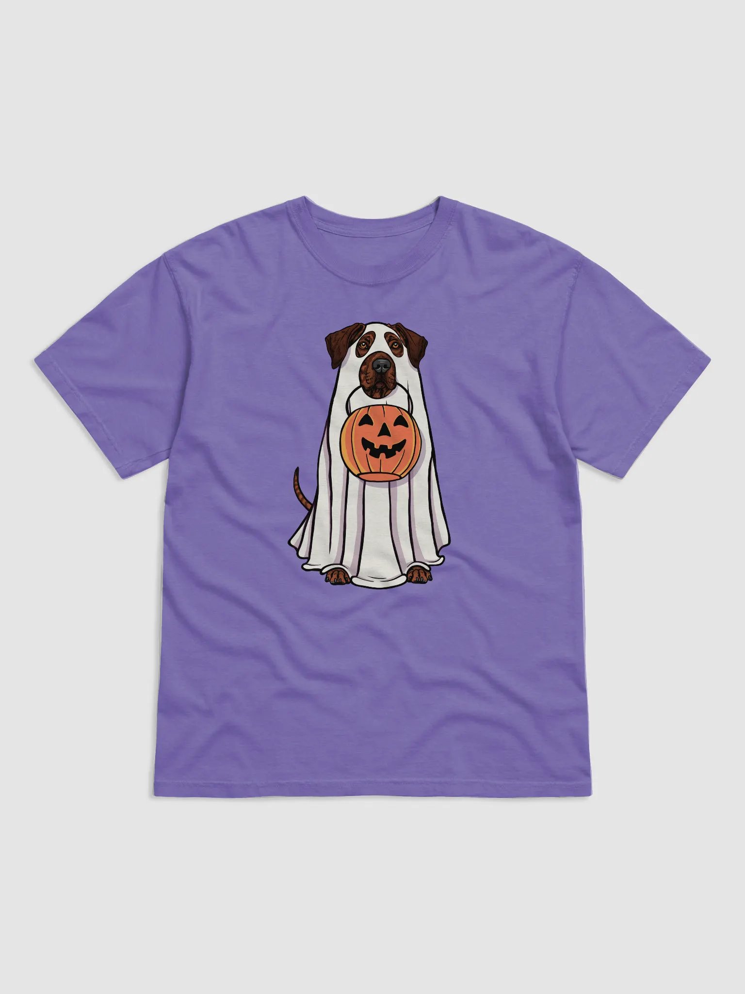 Funny Halloween Rhodesian Ridgeback(Brindle) T-Shirt | Funny Dog Wearing a Ghost Costume and Holding a Pumpkin Basket product image (1)