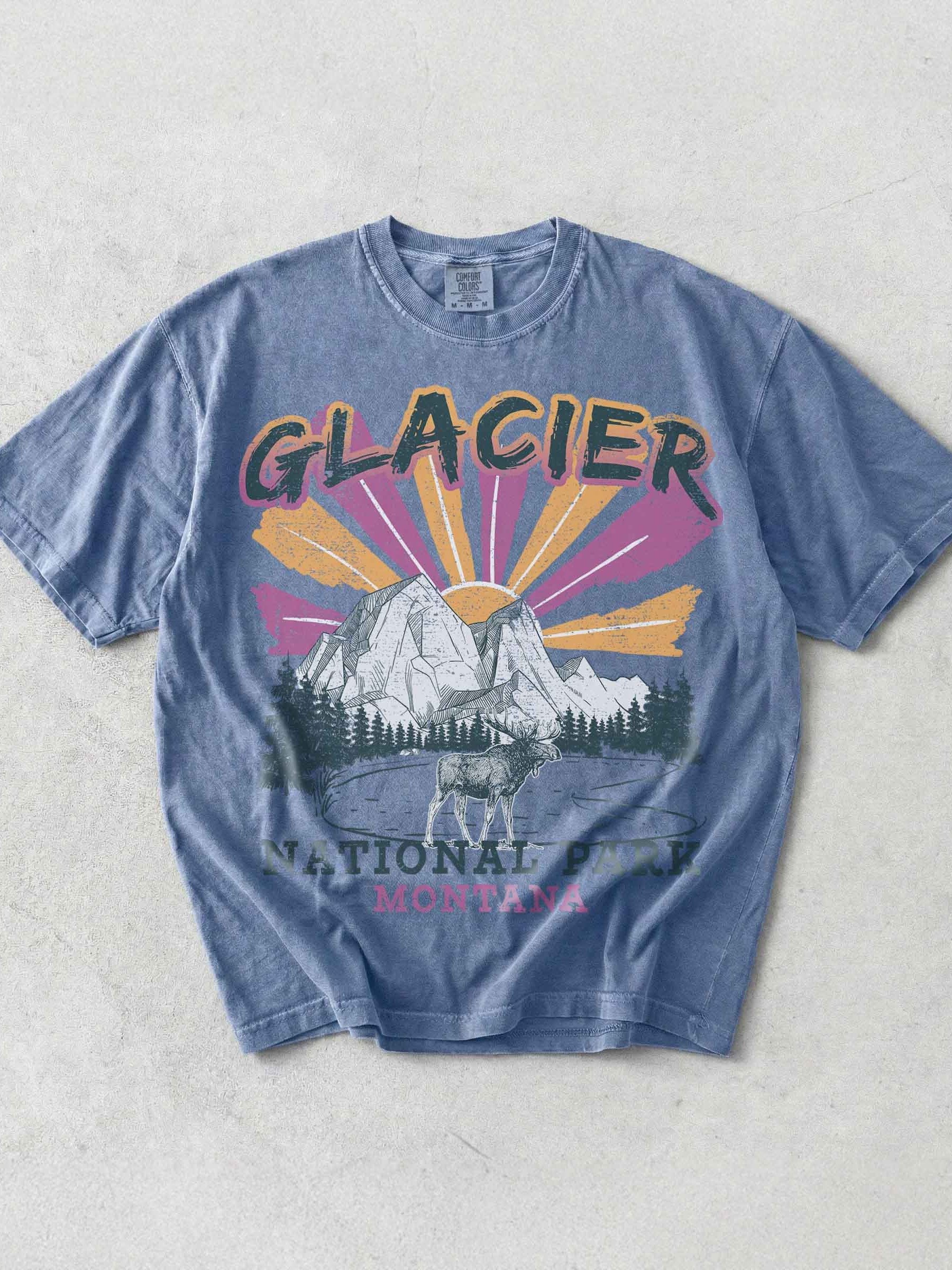 Glacier National Park Montana Shirt – Vintage Sunset Mountain Moose Retro Travel Tee product image (1)