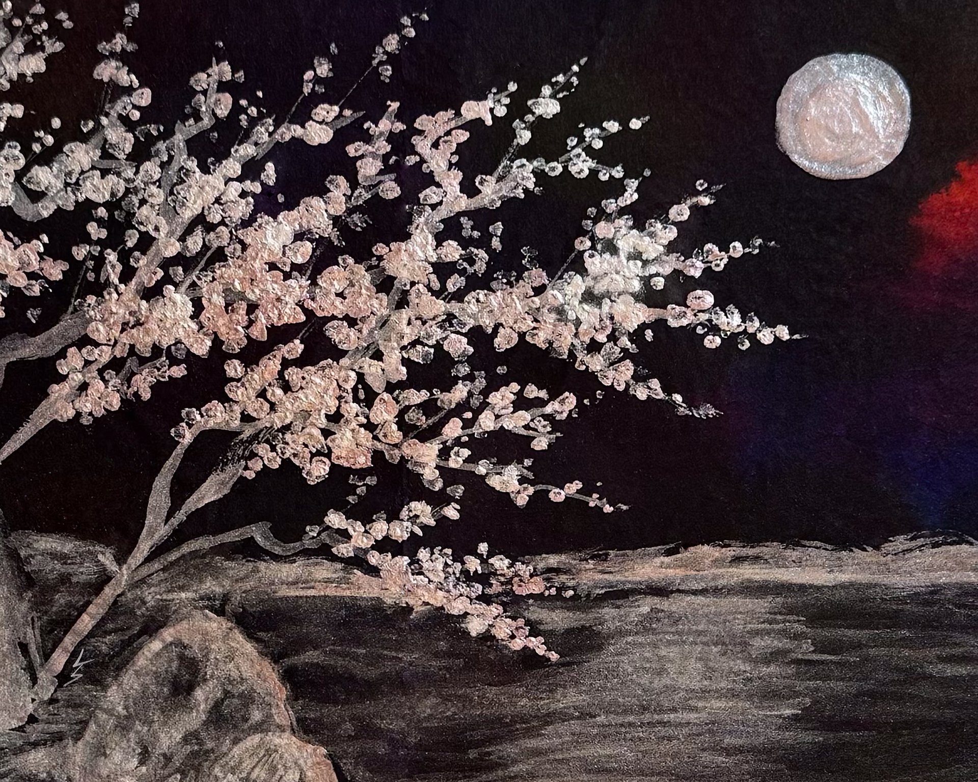 Cherry Blossoms In Moonlight Print product image (2)