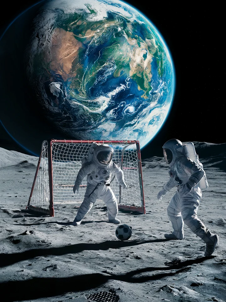 Moon Soccer Poster – Photorealistic Astronaut Space Humor Wall Art product image (1)