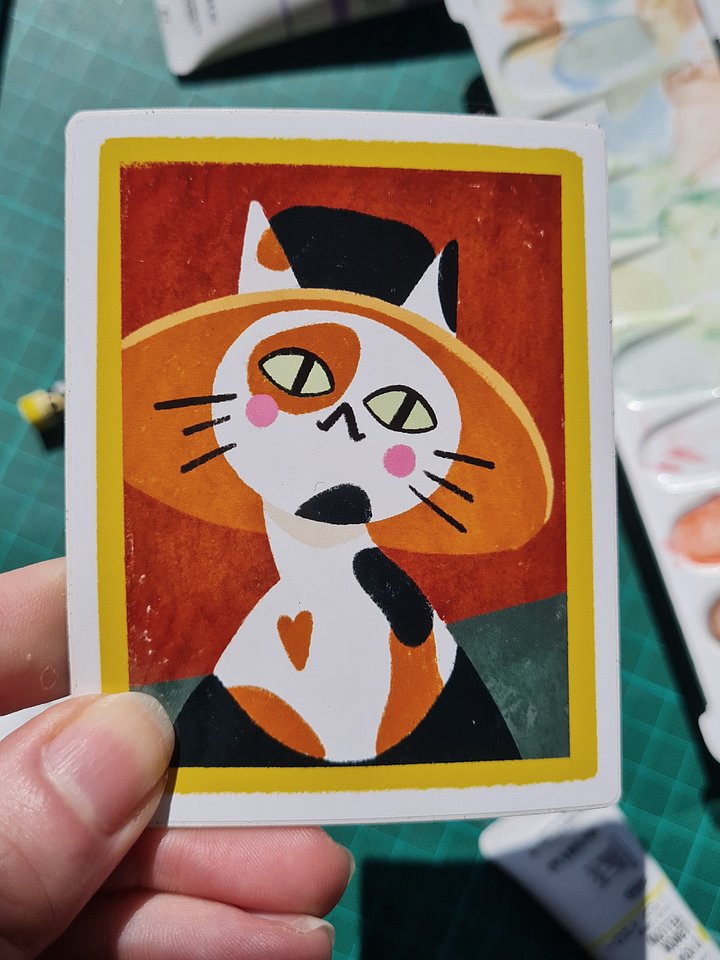 Cat Portrait Modigliani Vinyl Sticker product image (1)