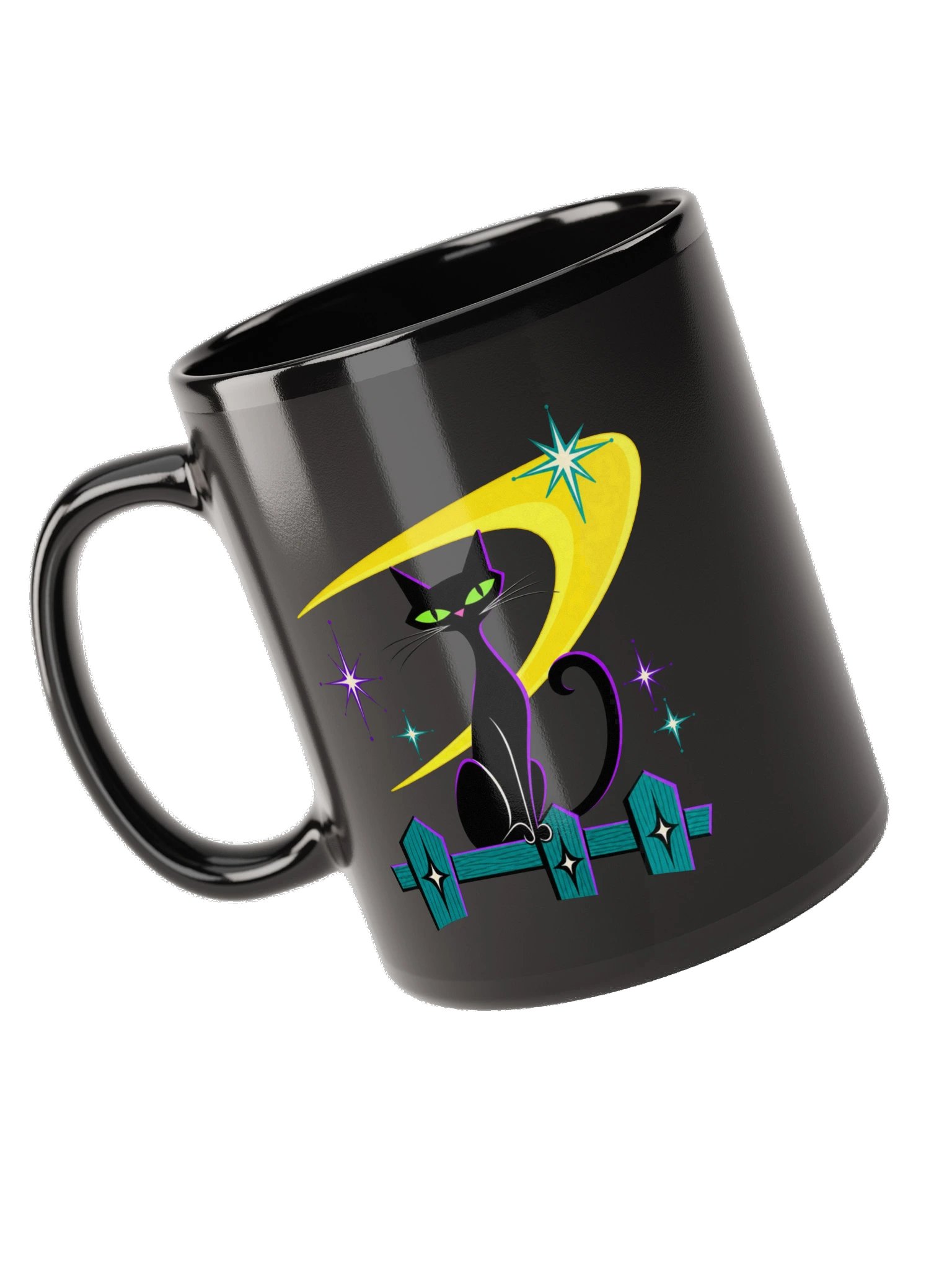 Midnight Atomic Cat – Black Glossy Mug product image (11)