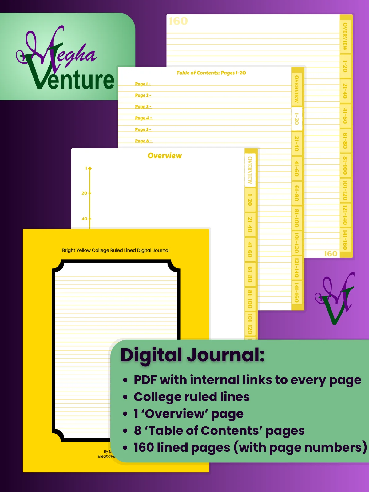 Bright Yellow College Ruled Lined Digital Journal product image (1)