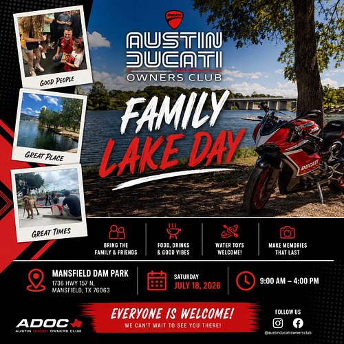 ☀️ ADOC Family Lake Day ☀️

The rides are great, but the people are what make this club special.

Join us for a day of food, ...