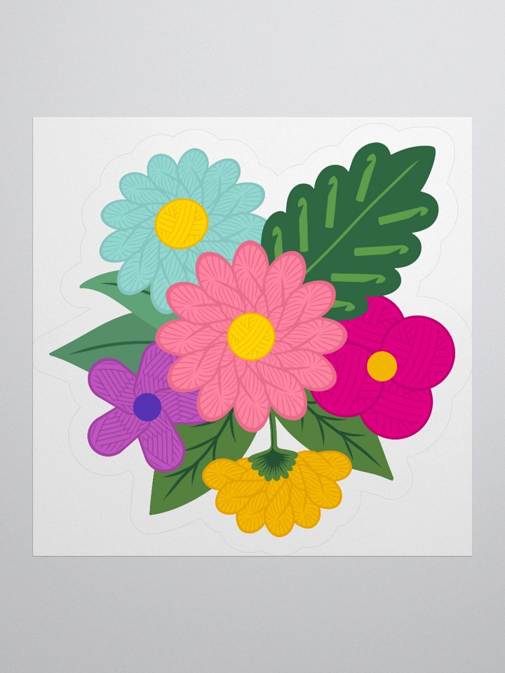 Pink Yarn Flower Cluster Sticker - Crochet product image (1)