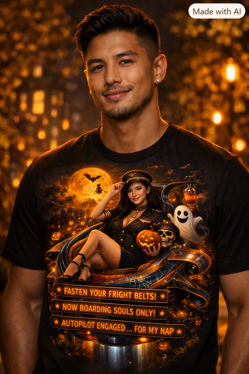 Halloween Space Pilot T-Shirt, Spooky Sci-Fi UFO Ghost Pumpkin Graphic Tee for Adults product image (1)