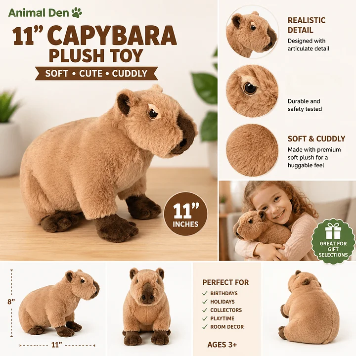 Cute 11" Animal Den Capybara Plush - Soft Stuffed Anime Style Toy Gift ( product image (2)