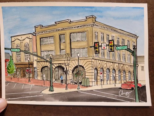 Day 2 - finished version of the @briocoffeehousewaynesboro in downtown with the watercolor added.
 #Waynesboro
#artchallenge ...