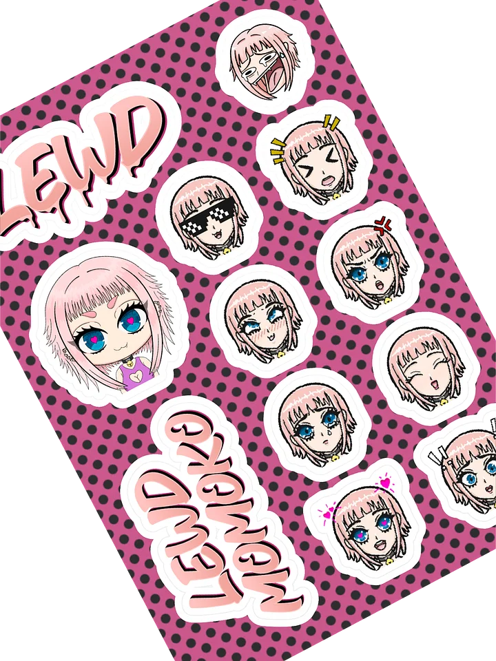 Lewd Momoko Sticker Sheet – Emoji & Logo Pack (12 pcs) product image (1)