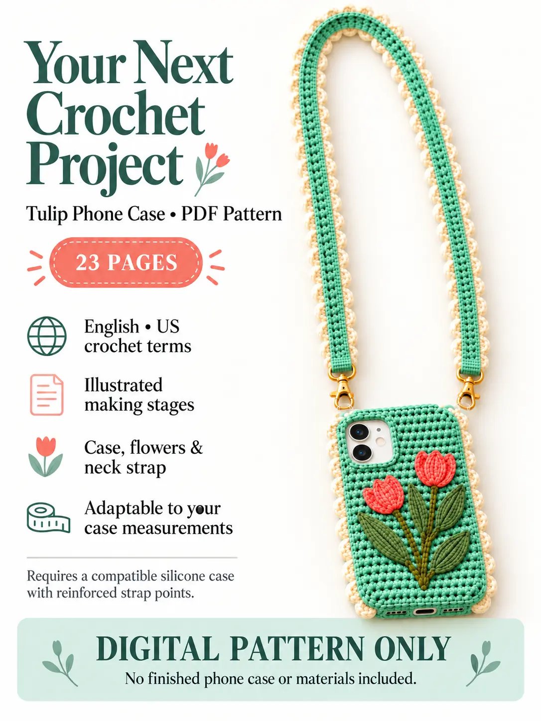 Tulip Phone Case Crochet Pattern PDF product image (1)