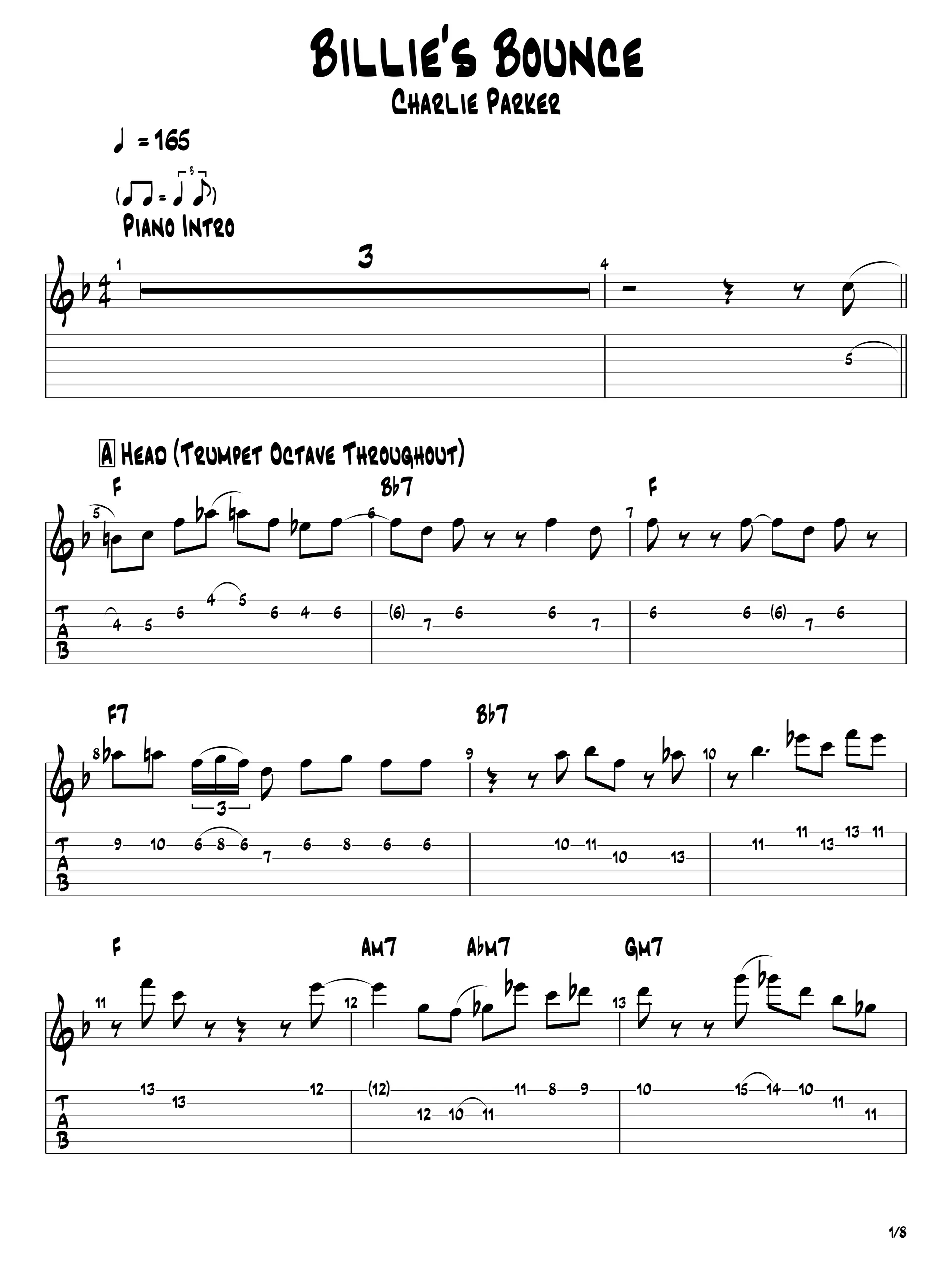 Billie’s Bounce – Jazz Guitar Transcription (Charlie Parker Solo with TAB) product image (2)