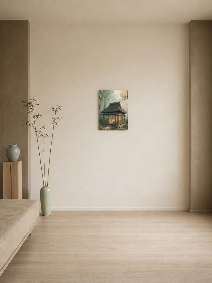 Tranquil Bamboo Grove Tea House Canvas - Japandi Wall Art product image (2)