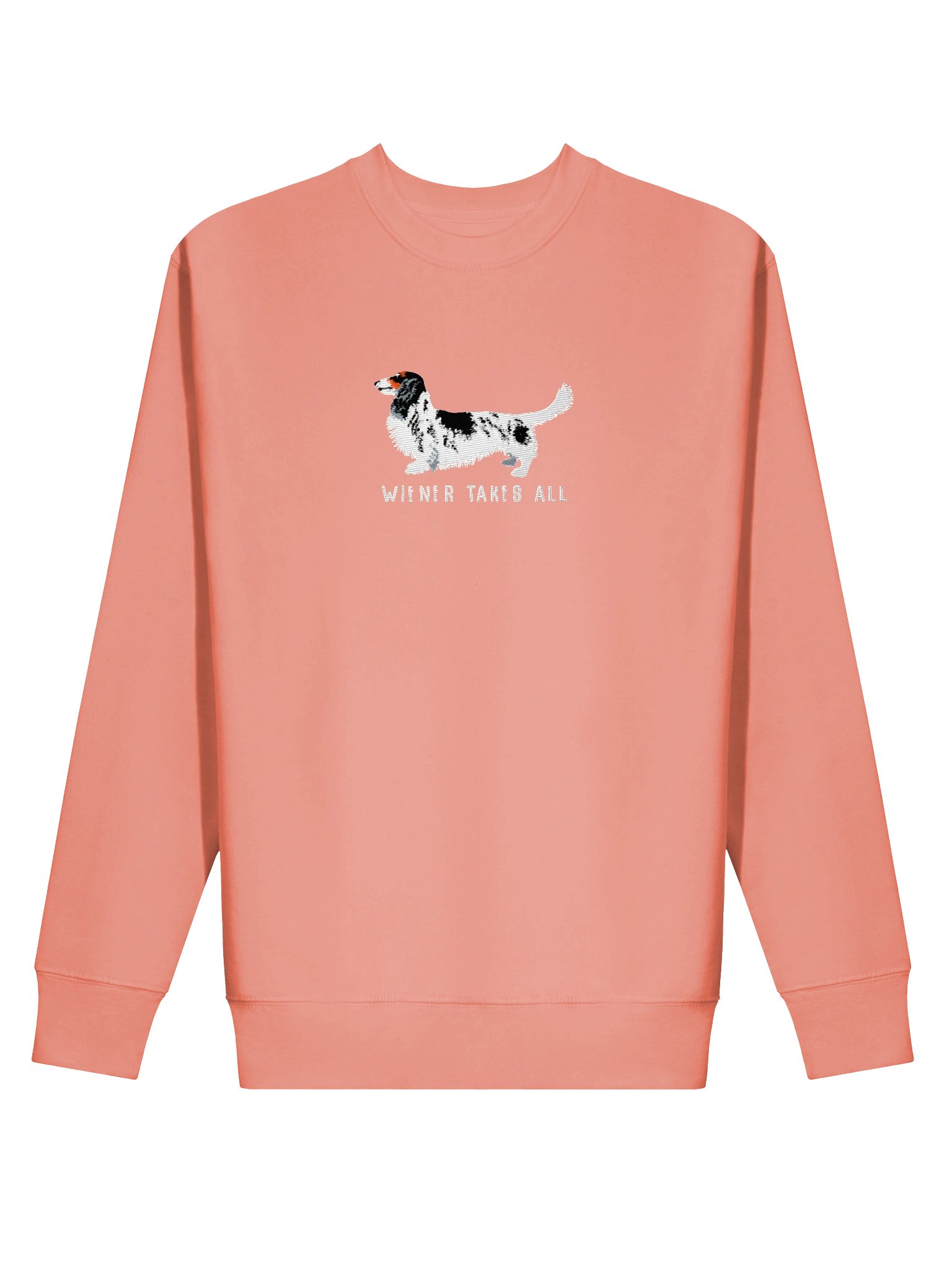 Wiener Takes All Sweatshirt (Embroidered) of a Longhaired Dachshund(Pied Black & White) product image (72)